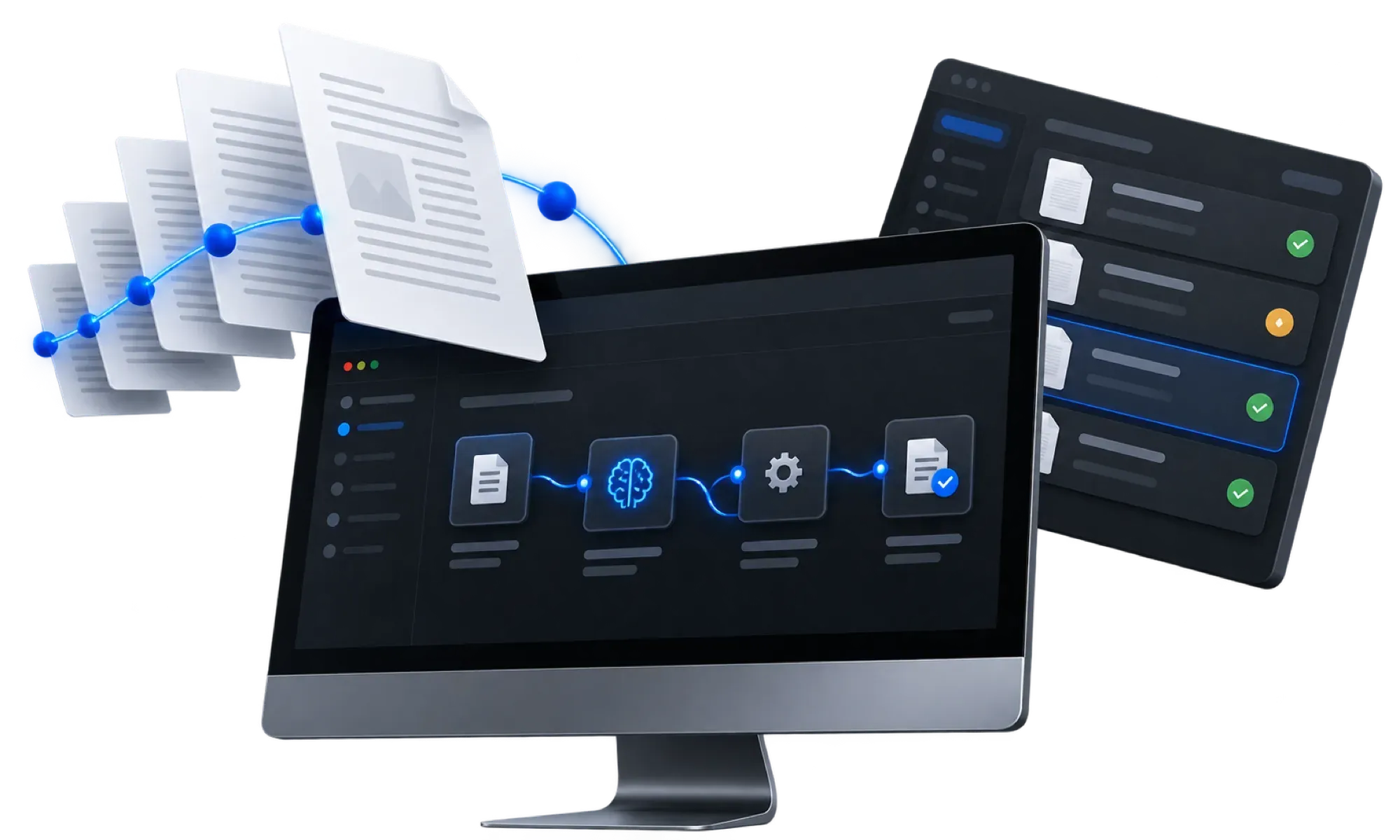 Document processing pipeline, review queue and connected automation steps
